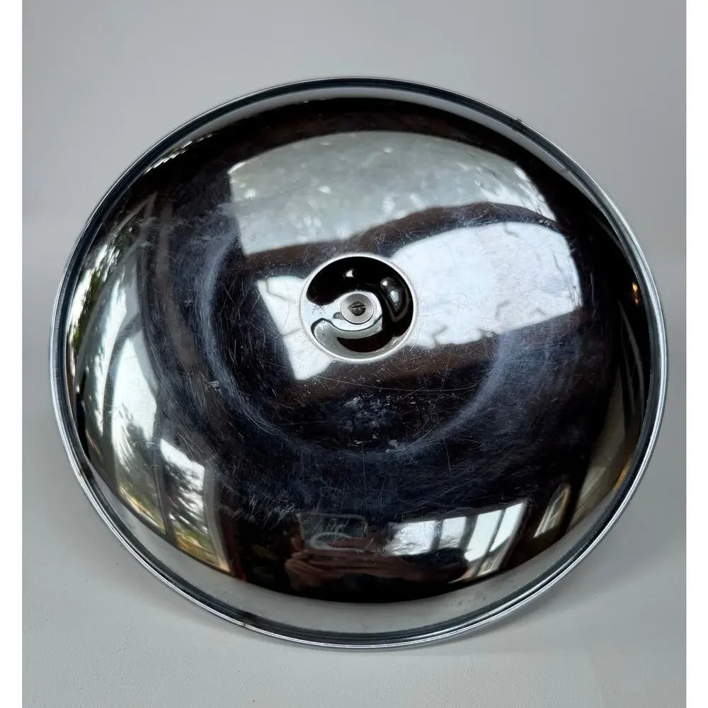 Vintage Mid Century Modern Chrome Serving Tray with Rotating Wood Handle